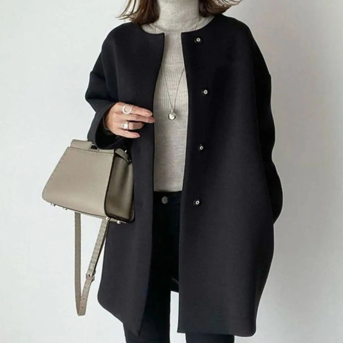 Women's Chic Collarless Button-Front Longline Coat