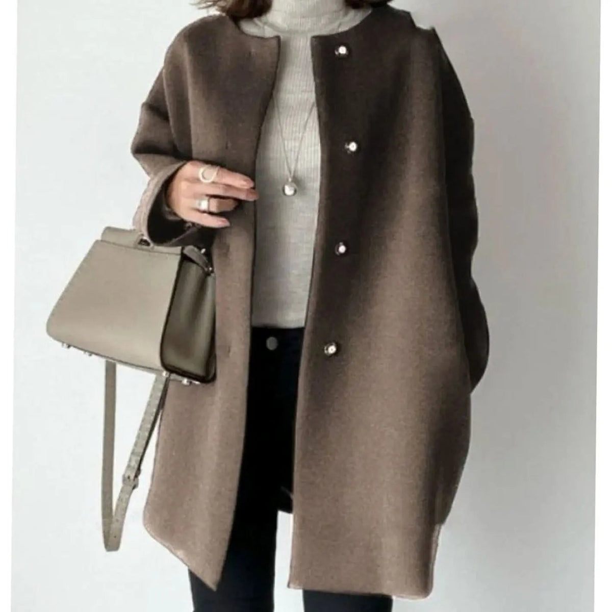 Women's Chic Collarless Button-Front Longline Coat