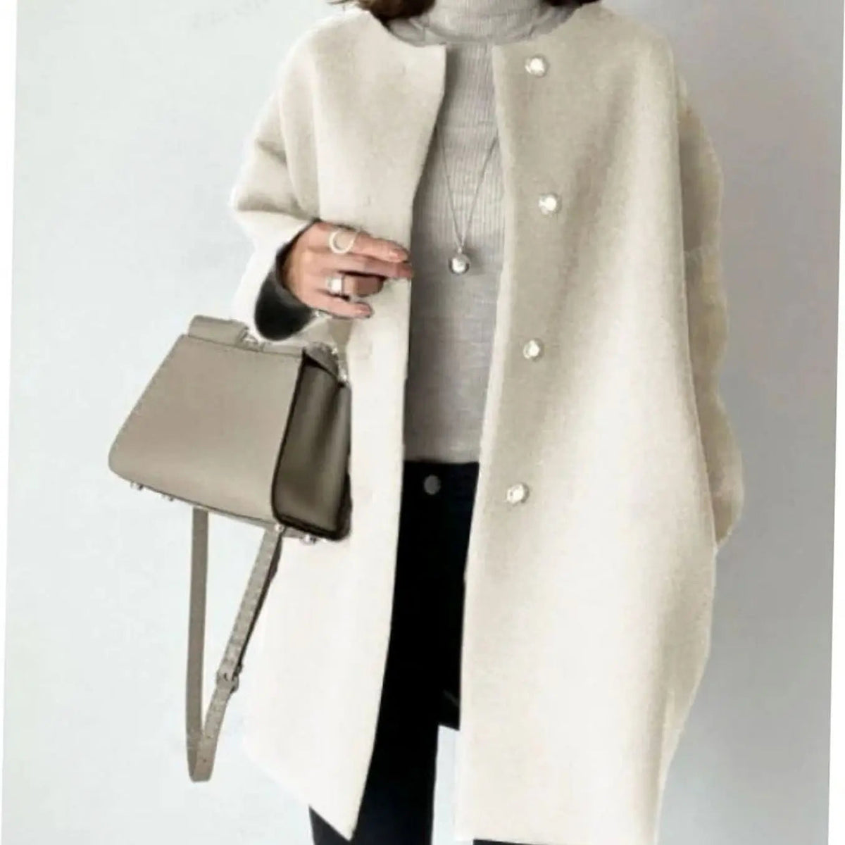 Women's Chic Collarless Button-Front Longline Coat