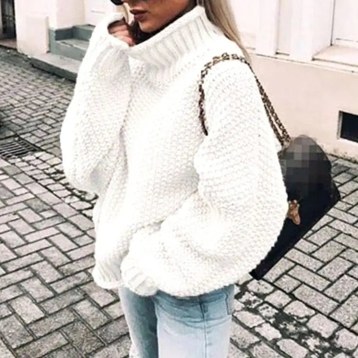 Women's Chunky Knit Oversized Turtleneck Sweater Jumper
