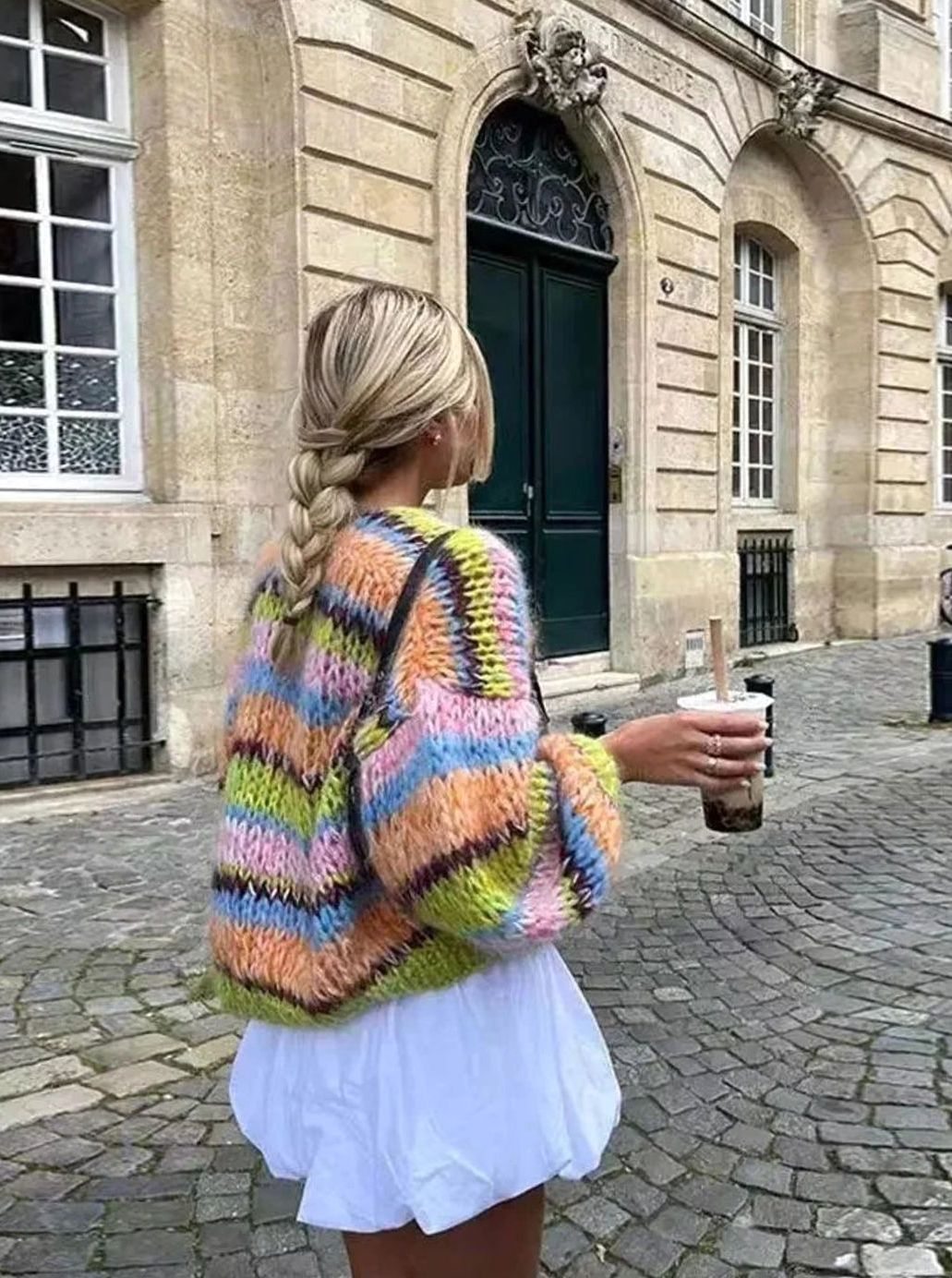 Women's Chunky Multi Coloured Knit Striped Cardigan