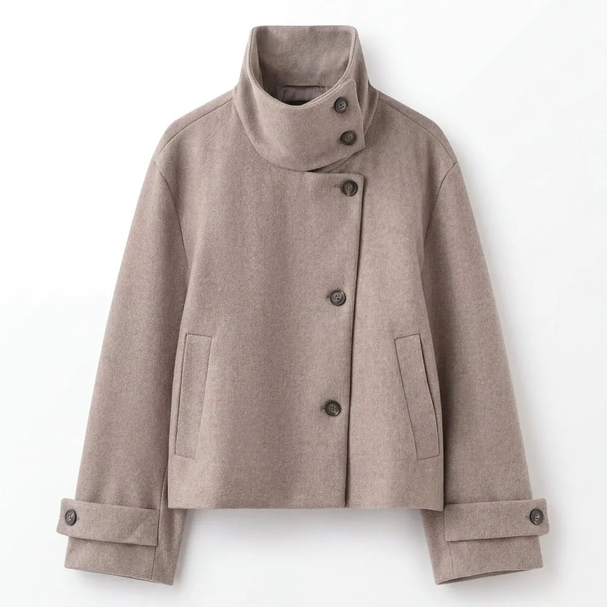 Women's Coat Wool Asymmetric Button Stand Collar Jacket