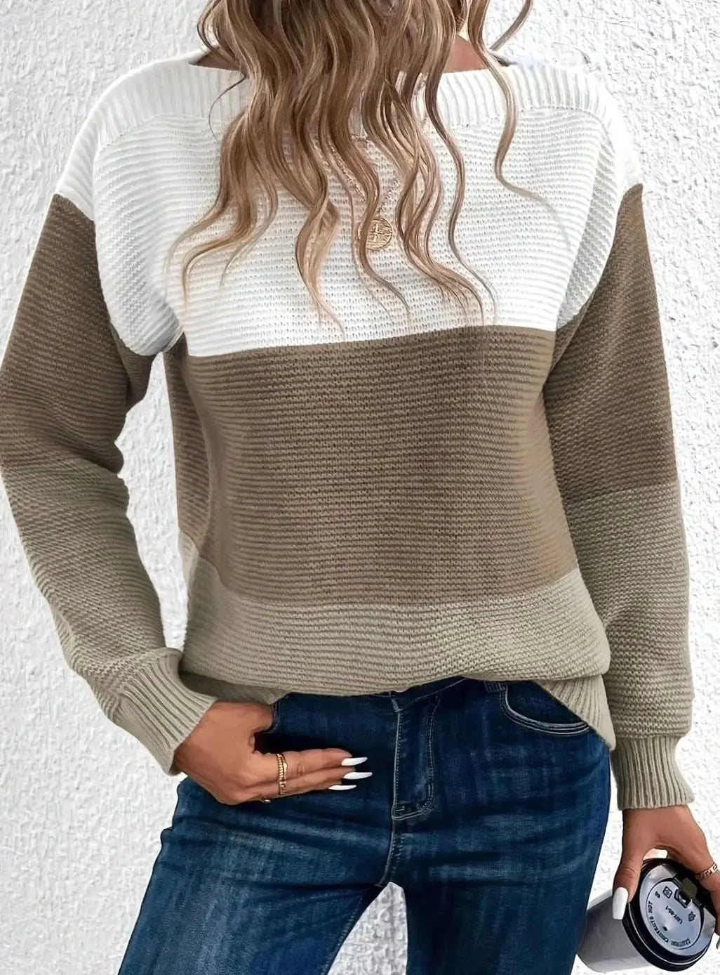 Women's Colour Block Relaxed Fit Cashmere Turtleneck Jumper