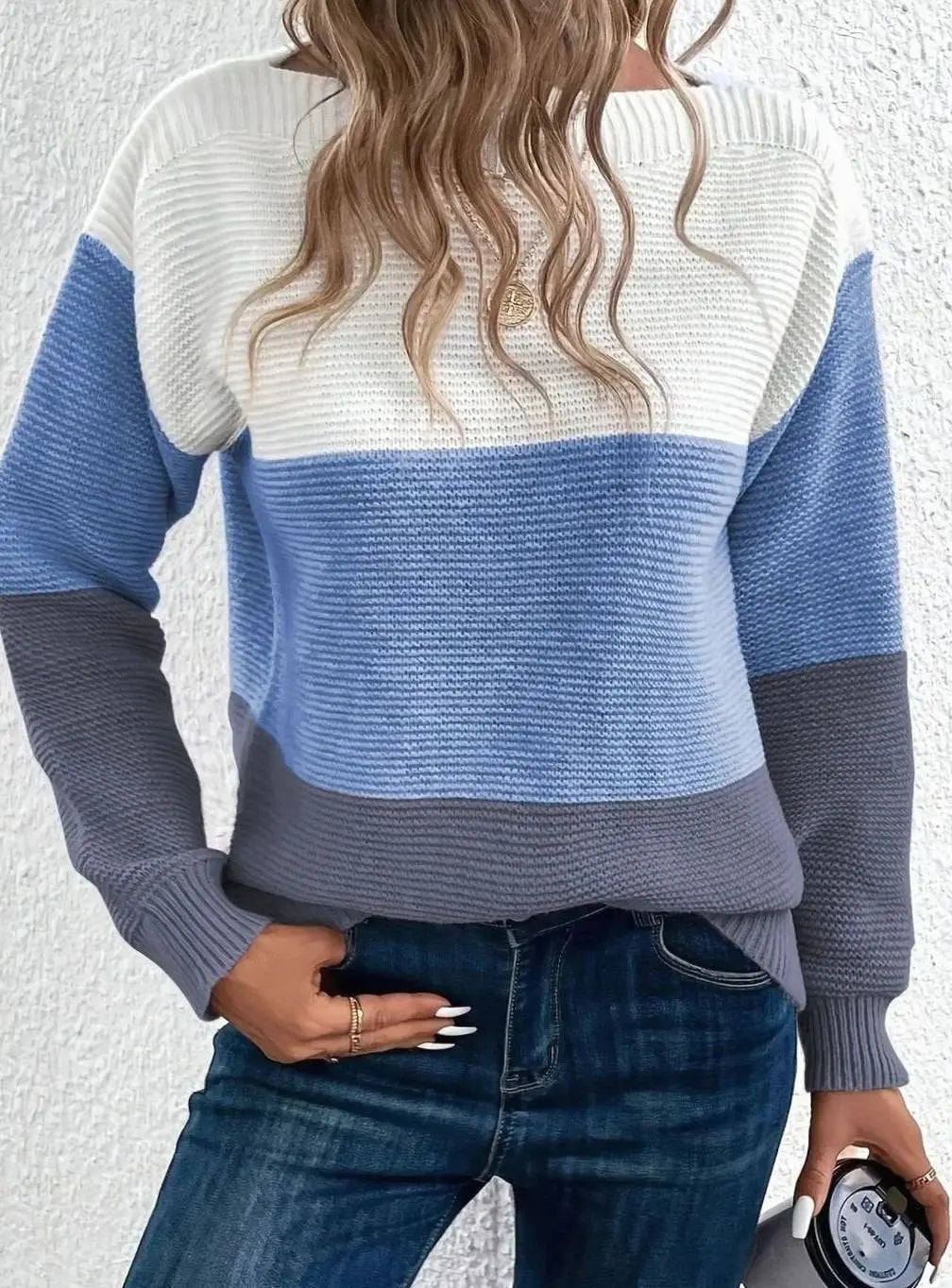 Women's Colour Block Relaxed Fit Cashmere Turtleneck Jumper