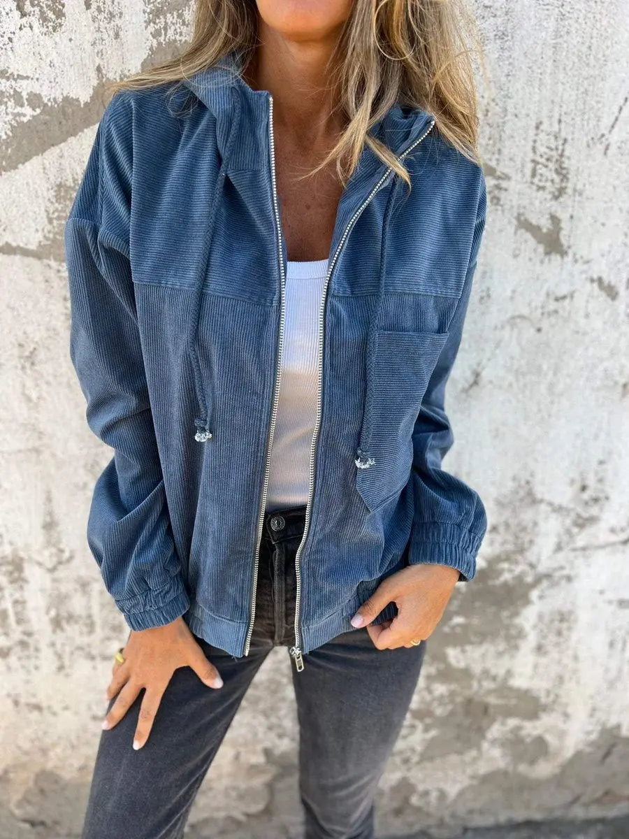 Women's Corduroy Hooded Zip-Up Quilted Jacket Women Oversized Fit