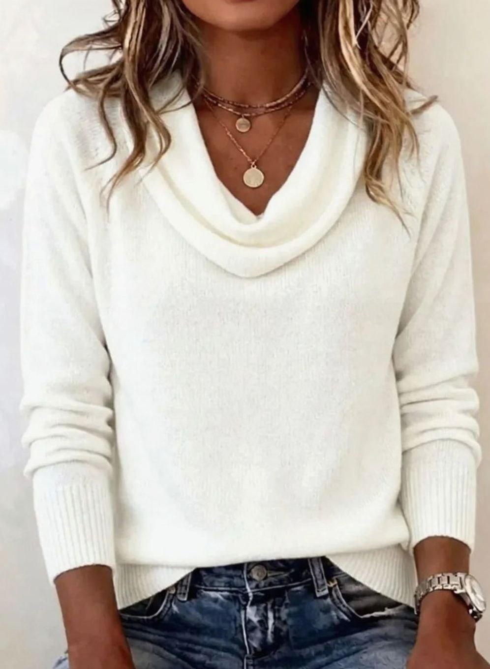 Women's Cowl Neck Long Sleeve Soft Knit Jumper