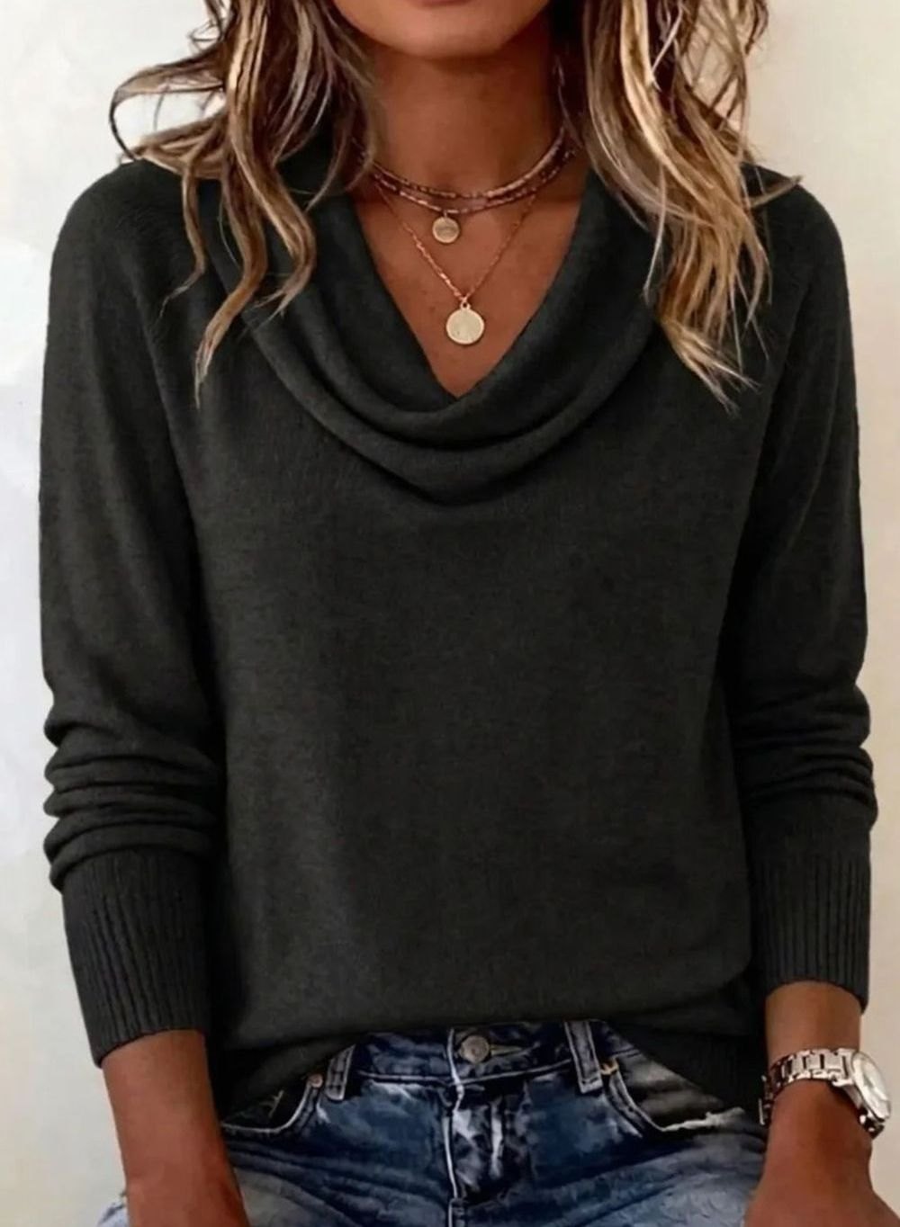 Women's Cowl Neck Long Sleeve Soft Knit Jumper