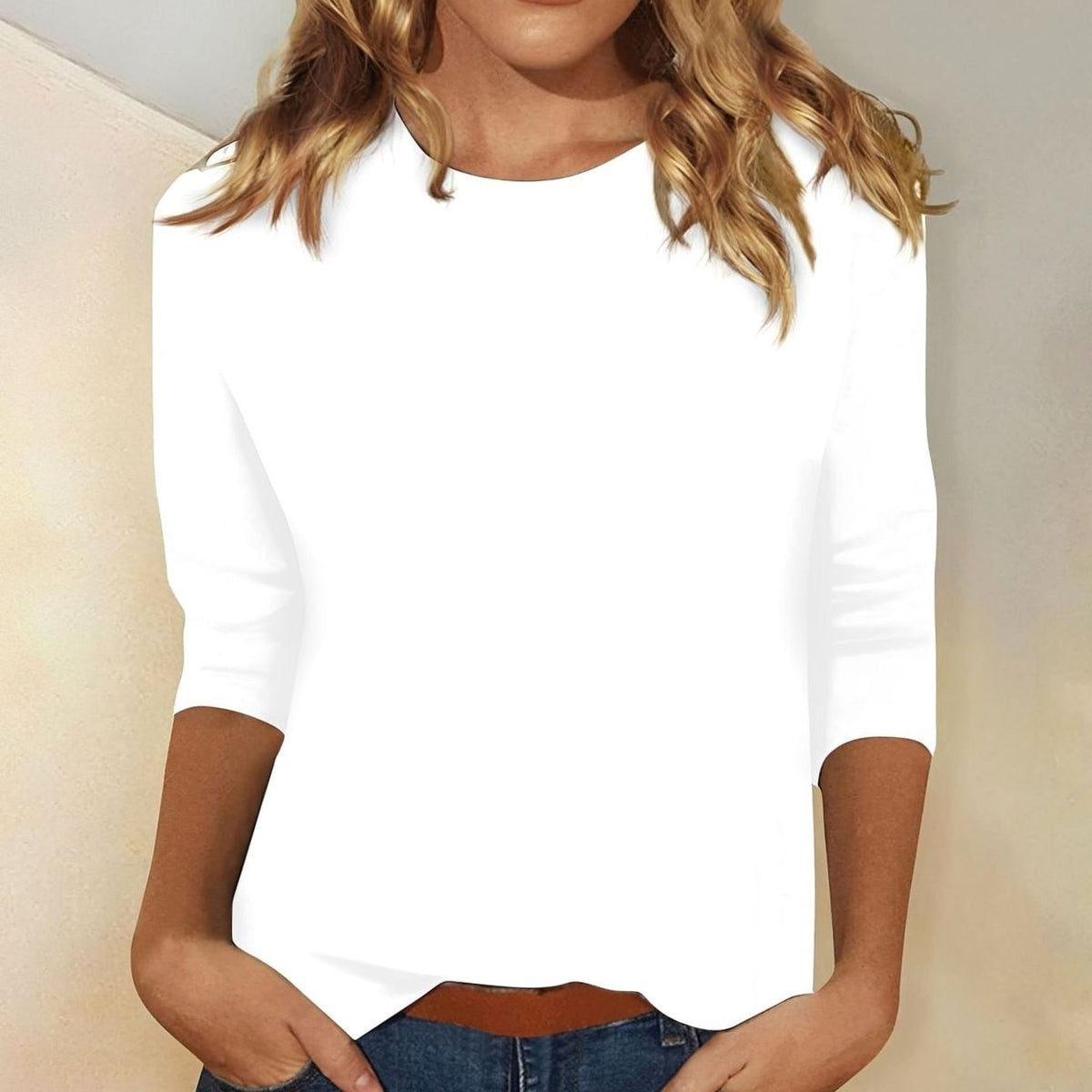 Women's Crew Neck 3/4 Sleeve Casual Everyday Top