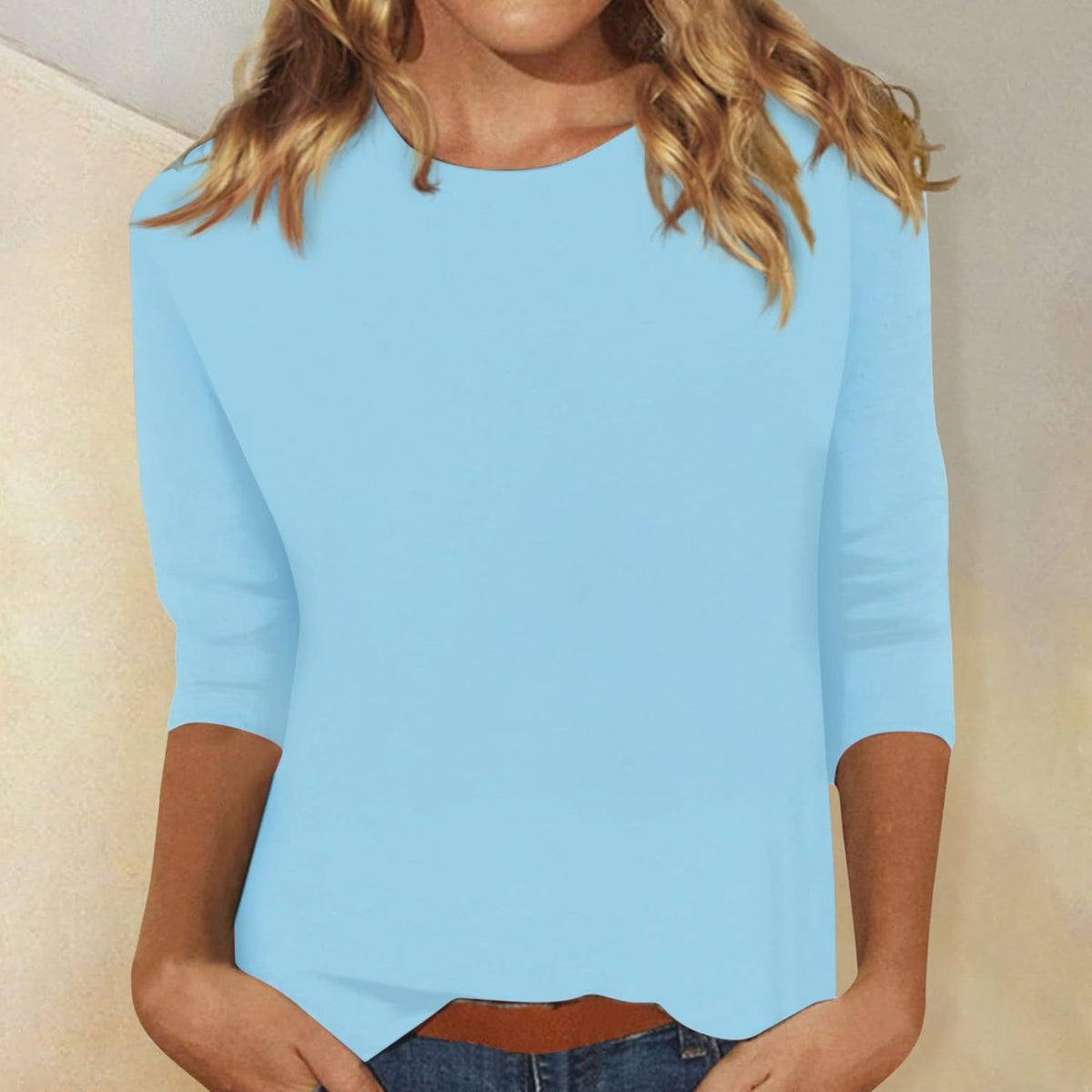 Women's Crew Neck 3/4 Sleeve Casual Everyday Top