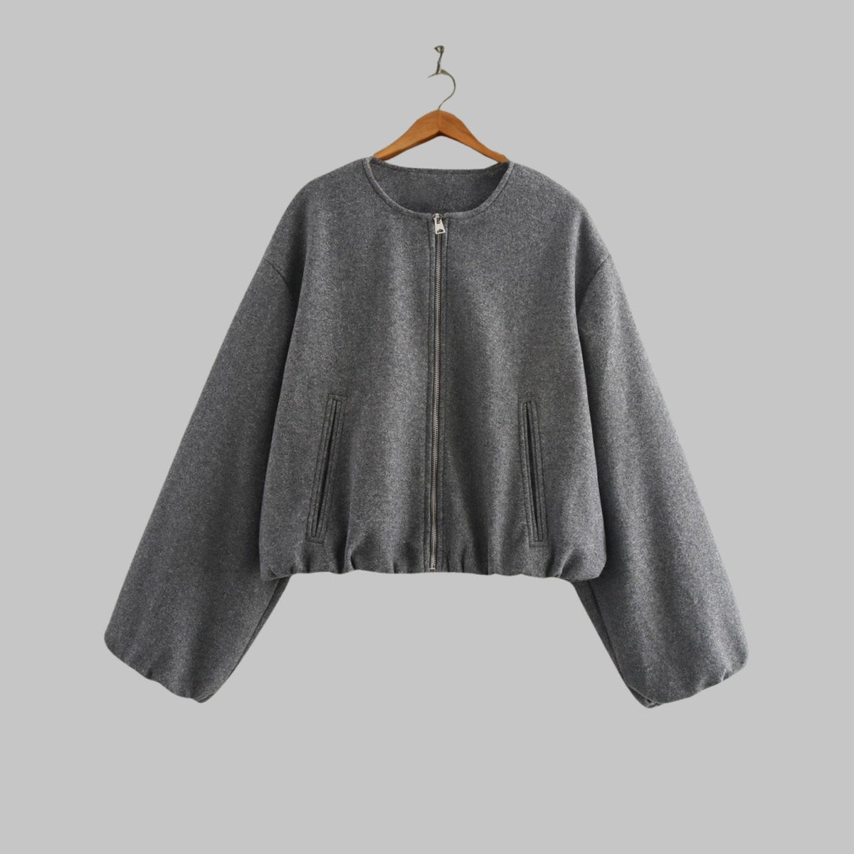 Women's Cropped Collarless Full-Zip Bomber Jacket