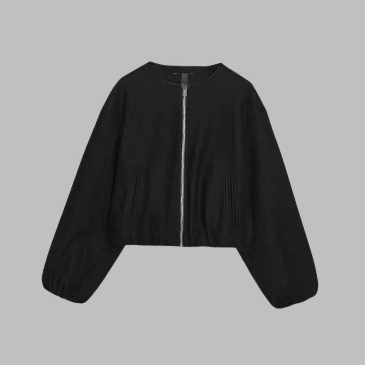 Women's Cropped Collarless Full-Zip Bomber Jacket