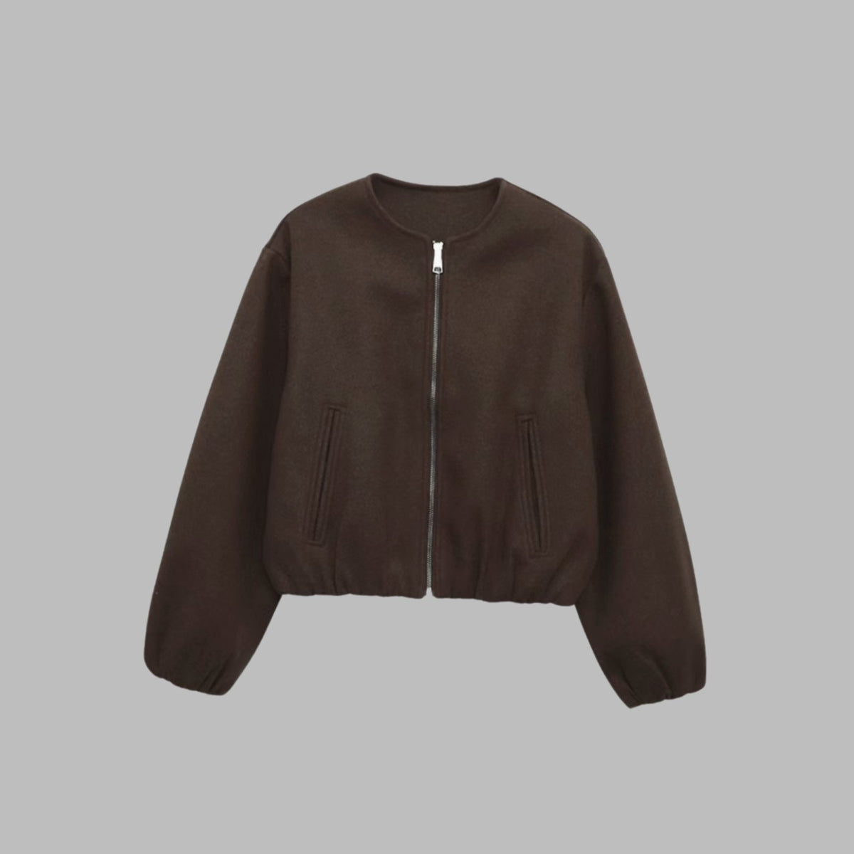 Women's Cropped Collarless Full-Zip Bomber Jacket
