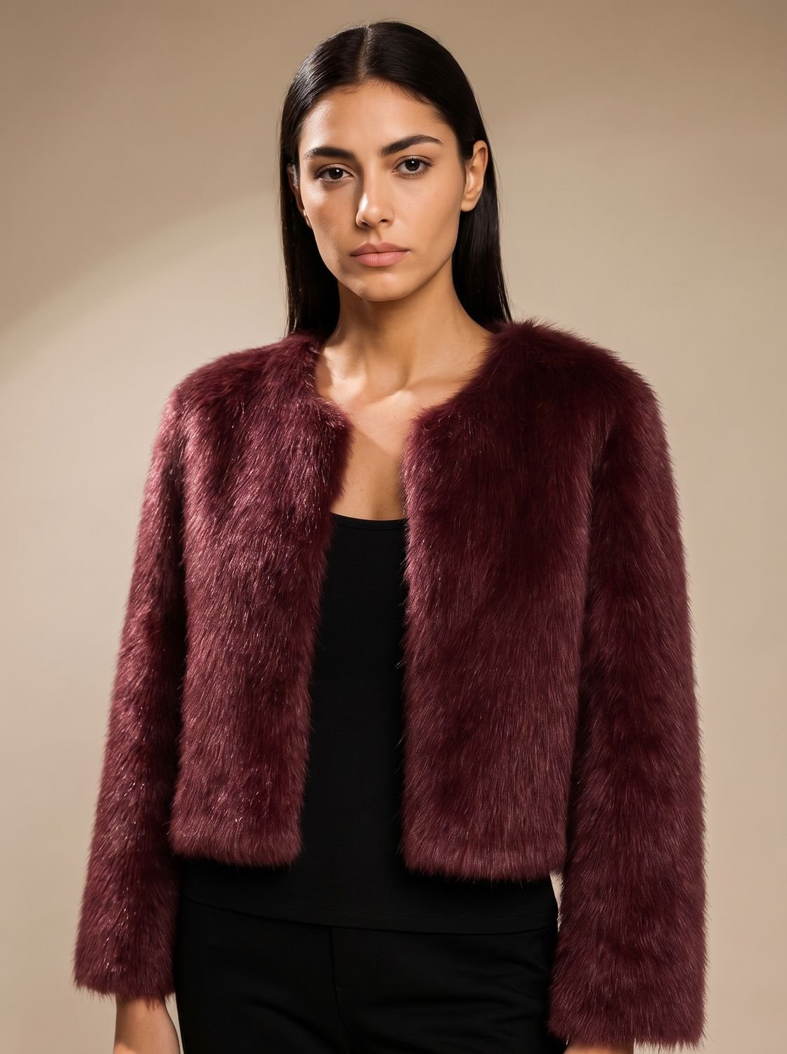 Phoebe | Women's Cropped Faux Fur Open-Front Teddy Jacket