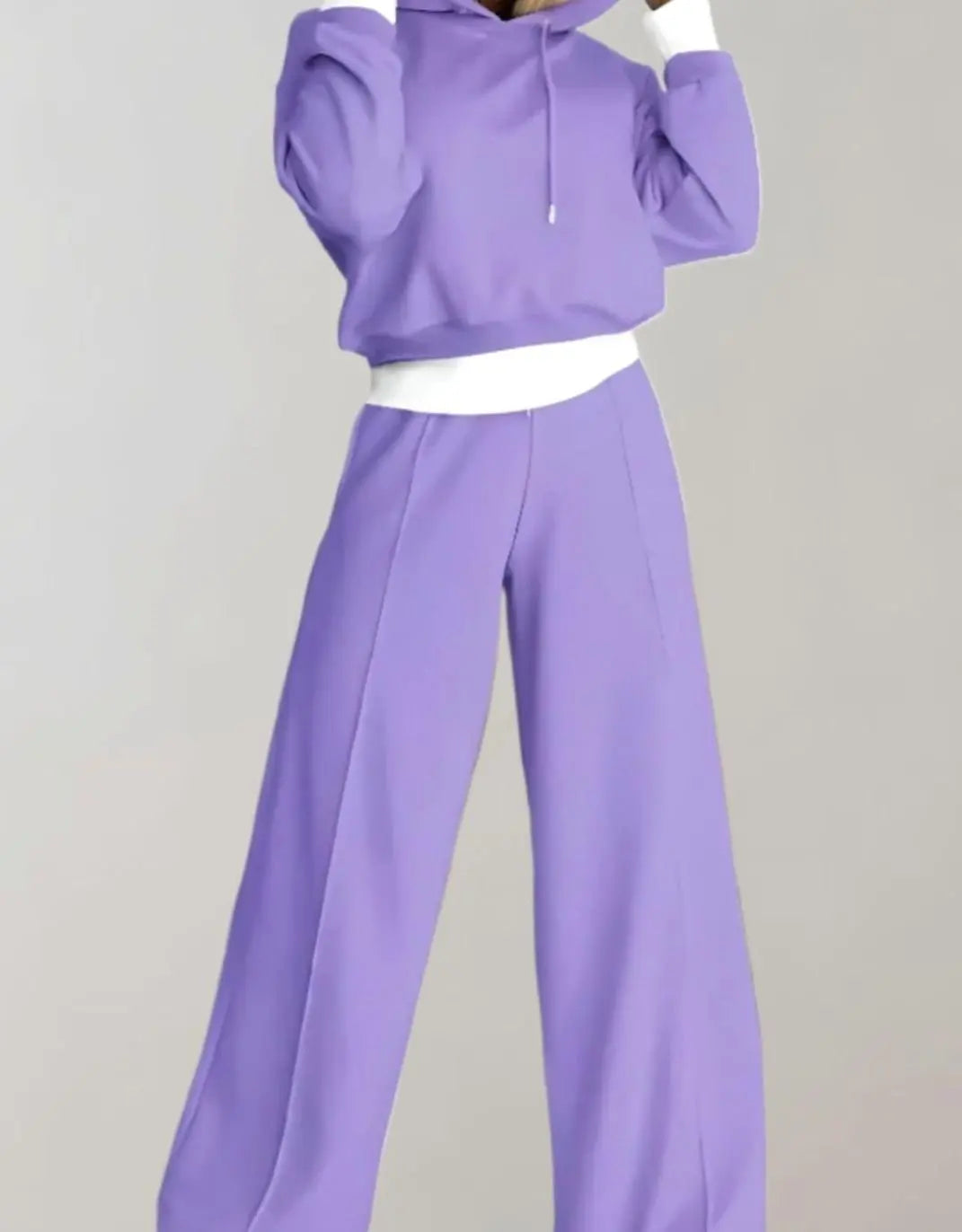 Women's Cropped Hoodie Wide-Leg Drawstring Tracksuit Set
