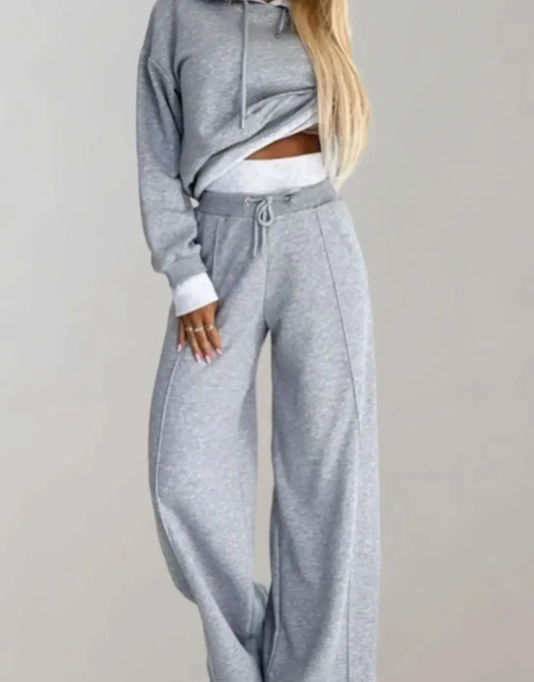 Women's Cropped Hoodie Wide-Leg Drawstring Tracksuit Set