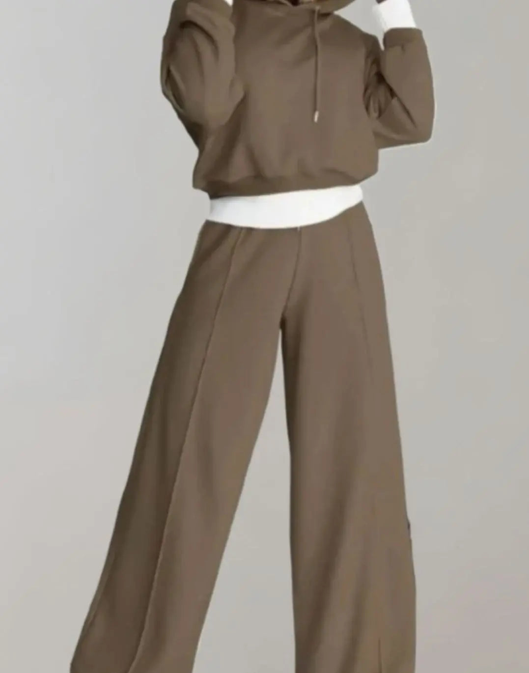 Women's Cropped Hoodie Wide-Leg Drawstring Tracksuit Set