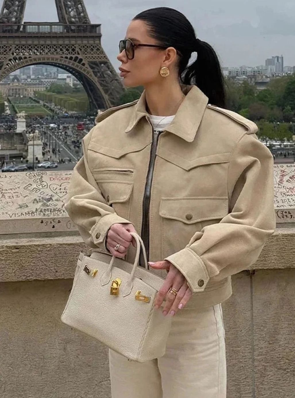 Women's Cropped Suede Trench Coat Blazer Lapel Collar