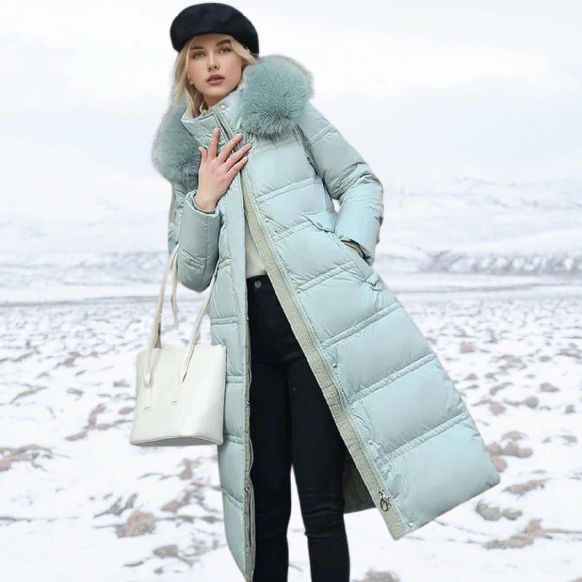 Women's Designer Fur-Hood Longline Puffer Winter Parka