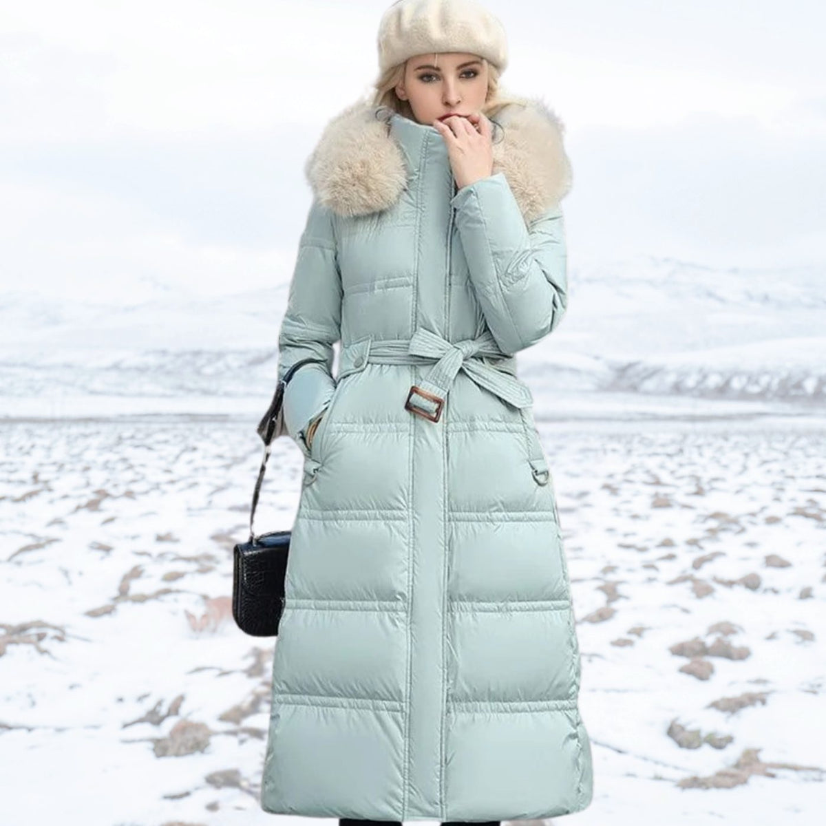 Women's Designer Fur-Hood Longline Puffer Winter Parka