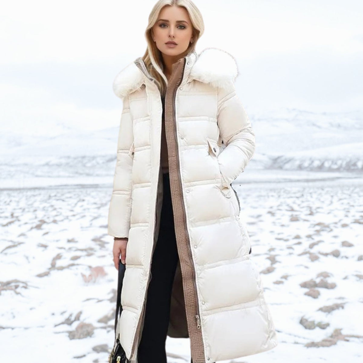 Women's Designer Fur-Hood Longline Puffer Winter Parka