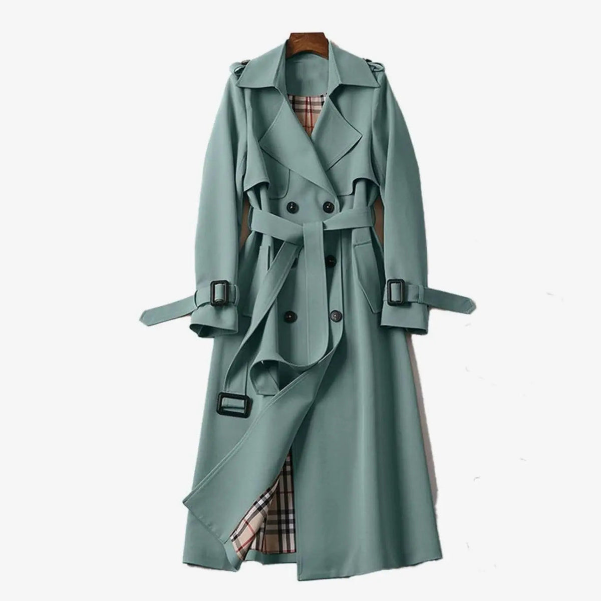 Women's Double-Breasted Belted Long Trench Coat