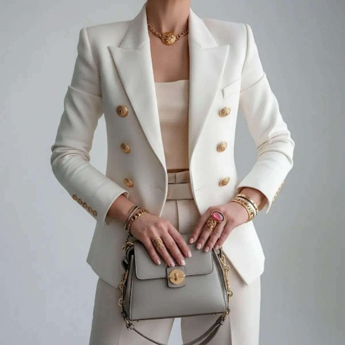Women's Double-Breasted Gold Button Fitted Blazer Womens Winter Coat