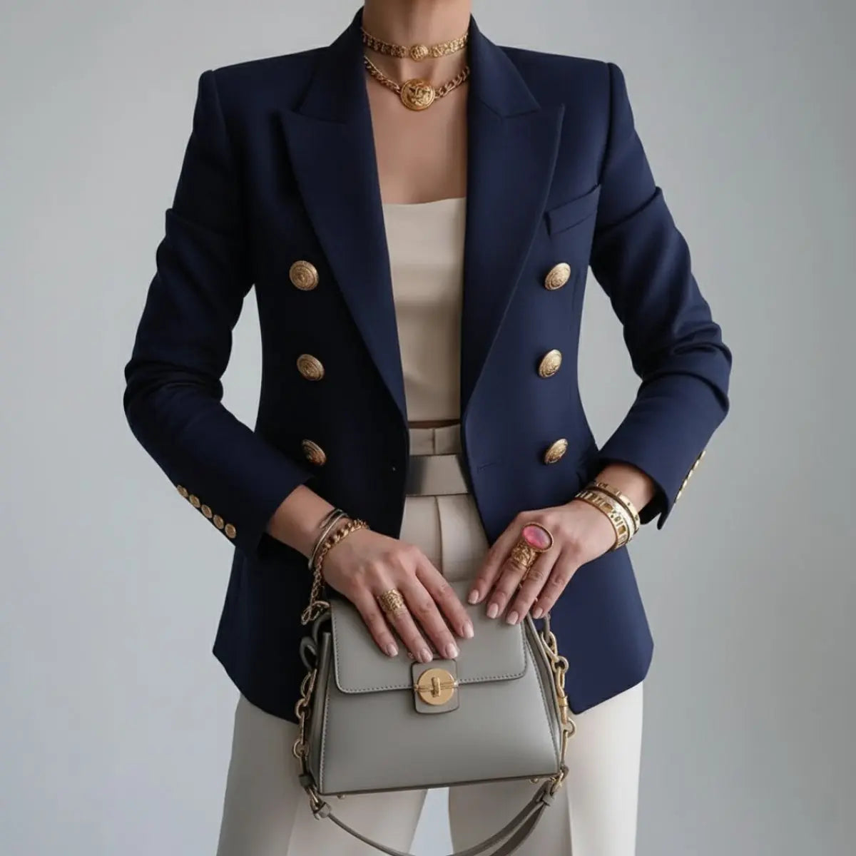 Women's Double-Breasted Gold Button Fitted Blazer Womens Winter Coat