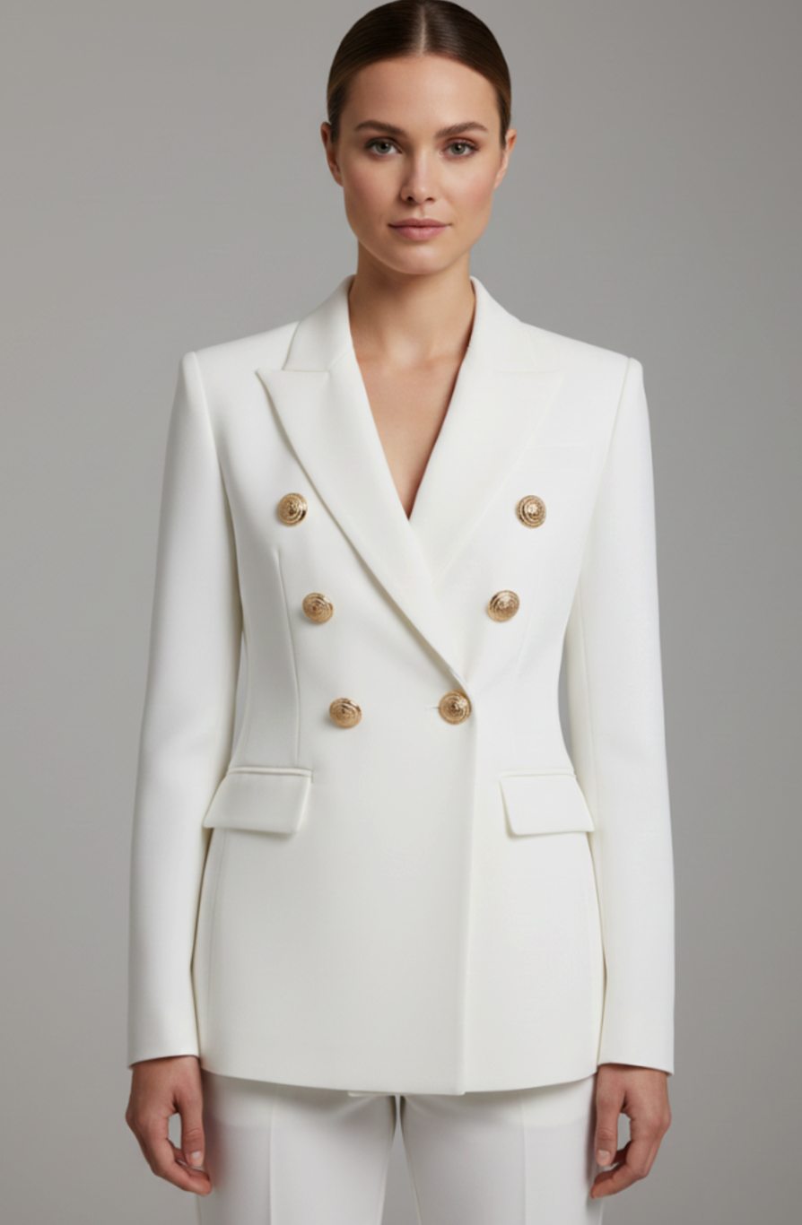 Women's Double-Breasted Gold-Button Tailored Blazer