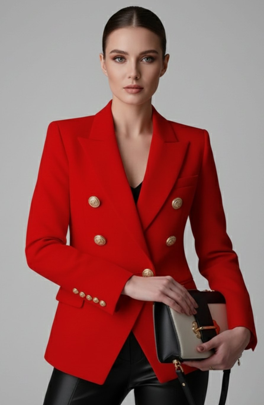 Women's Double-Breasted Gold-Button Tailored Blazer