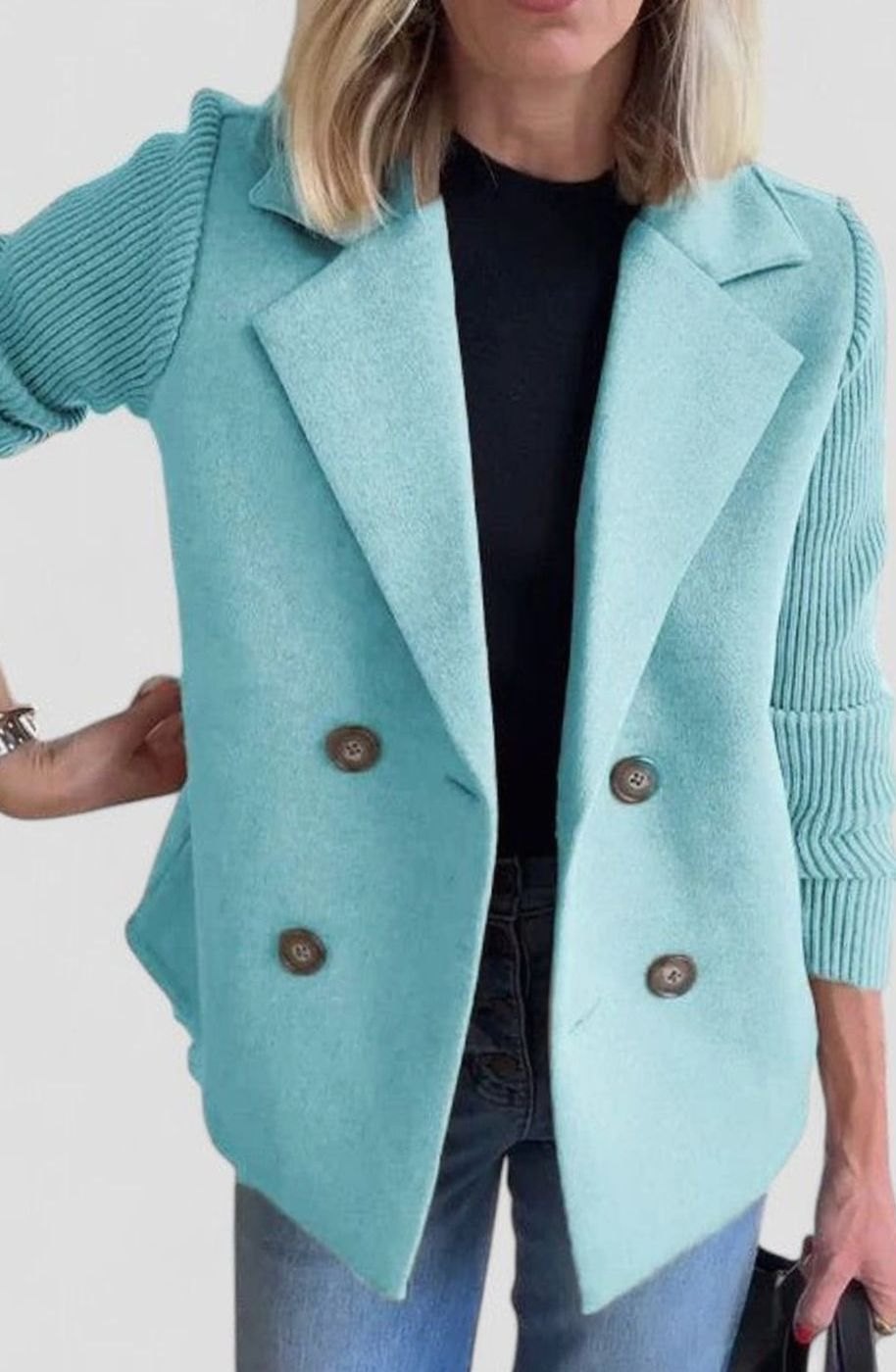 Women's Double-Breasted Knit-Sleeve Tailored Blazer