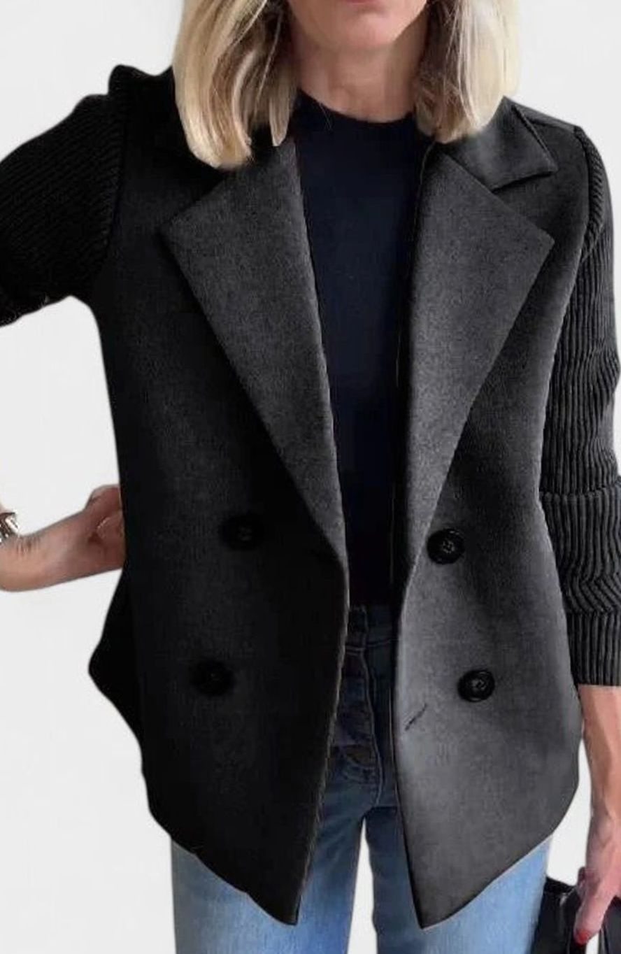 Women's Double-Breasted Knit-Sleeve Tailored Blazer