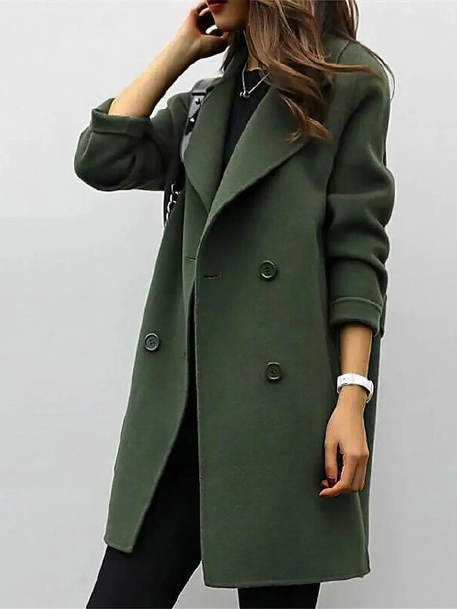 Women's Double-Breasted Longline Wool-Blend Jacket Coat