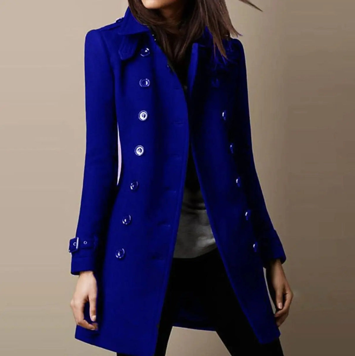Women's Double-Breasted Mid-Length Winter Coat Notch Lapel