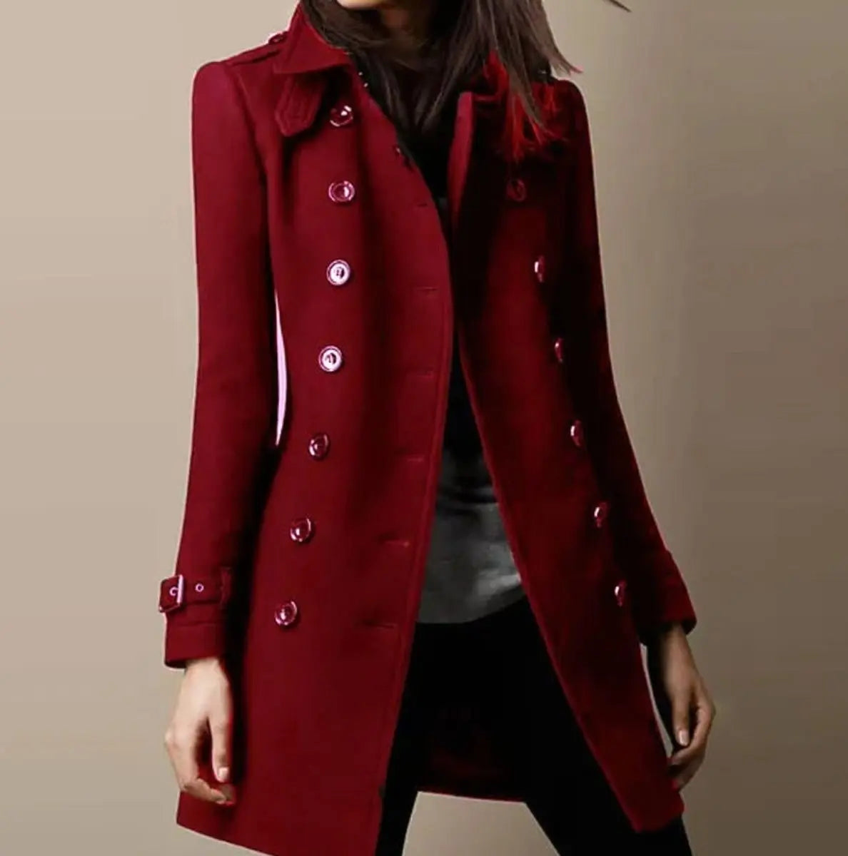 Women's Double-Breasted Mid-Length Winter Coat Notch Lapel