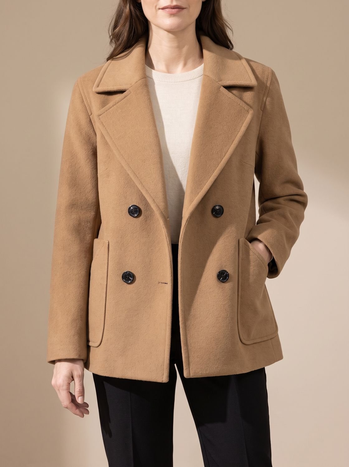 Ava | Women's Double-Breasted Notch Lapel Wool Coat Short Relaxed Fit
