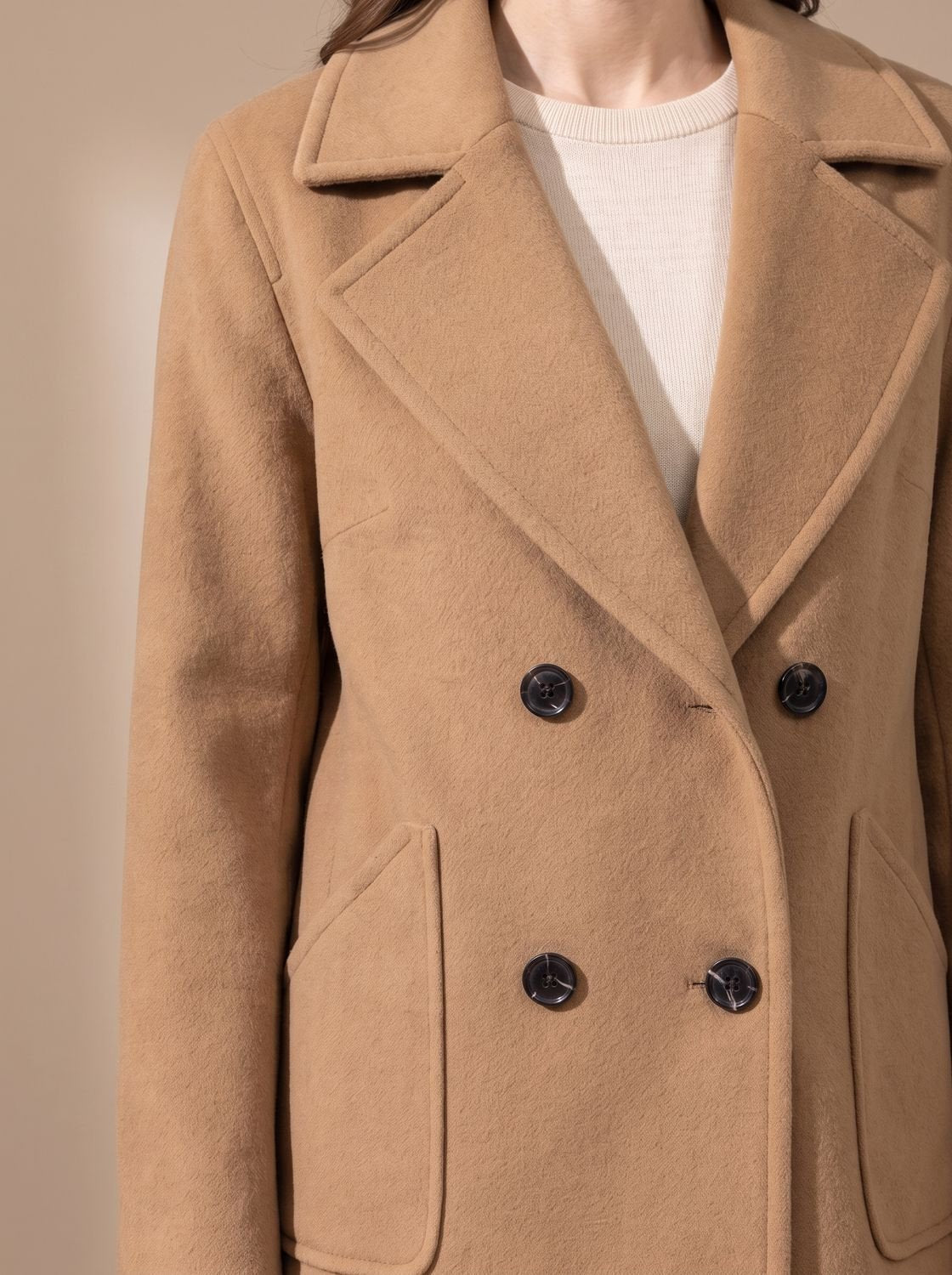 Ava | Women's Double-Breasted Notch Lapel Wool Coat Short Relaxed Fit