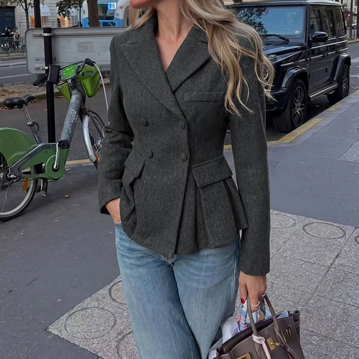 Women's Double-Breasted Peplum Tailored Blazer Jacket