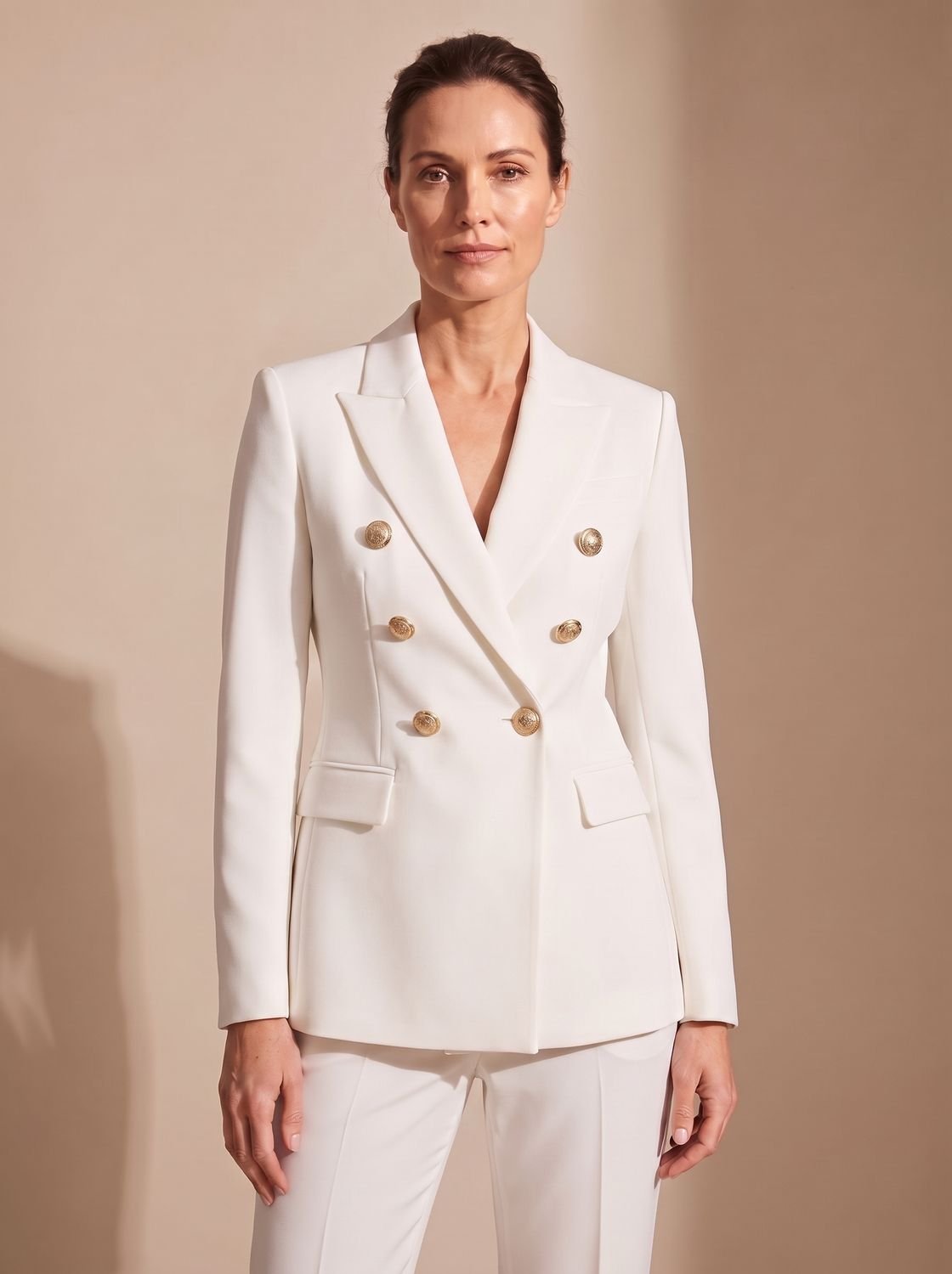 Women's Double-Breasted Tailored Blazer Gold-Tone Buttons