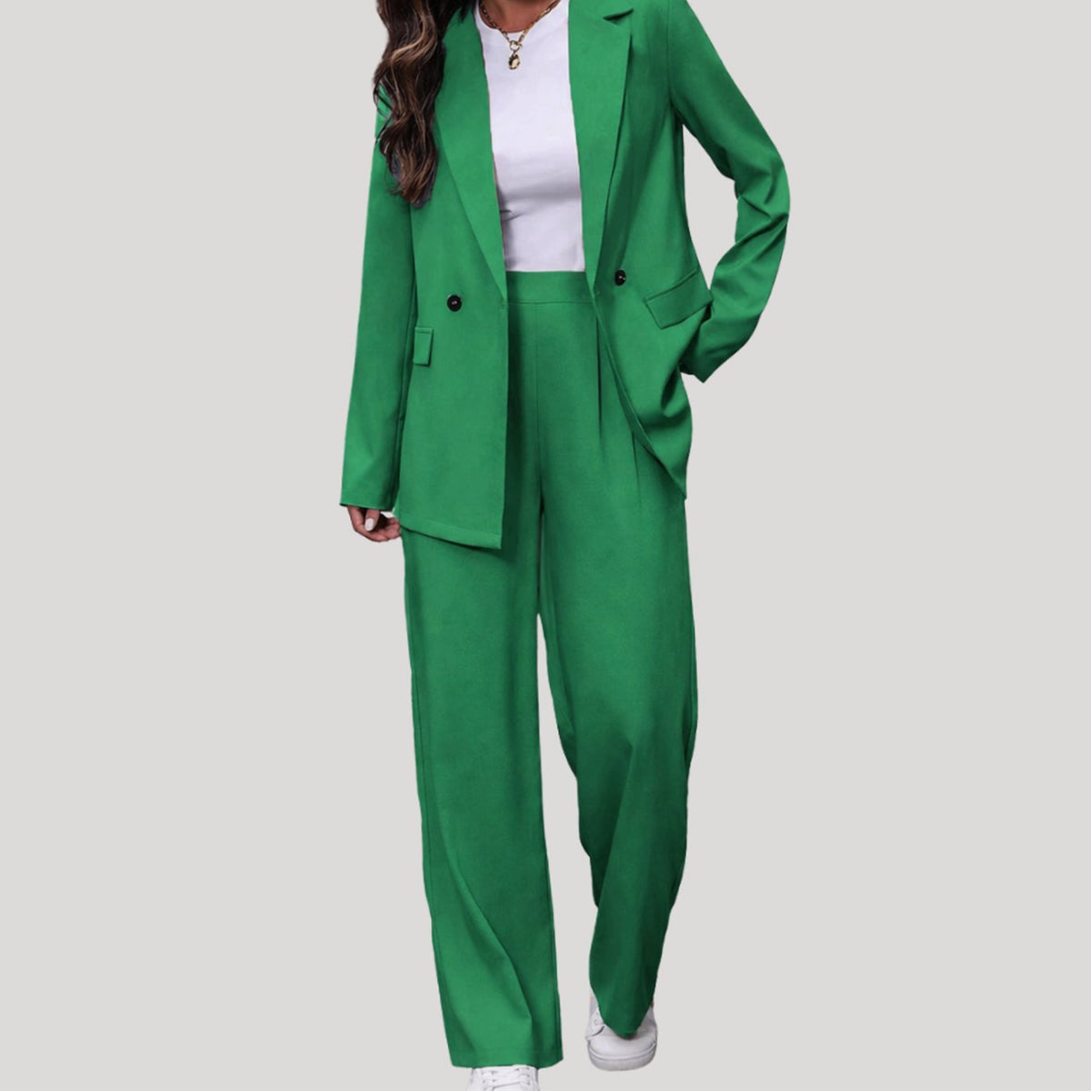 Women's Double-Breasted Tailored Wide-Leg Trouser Suit, Burgundy