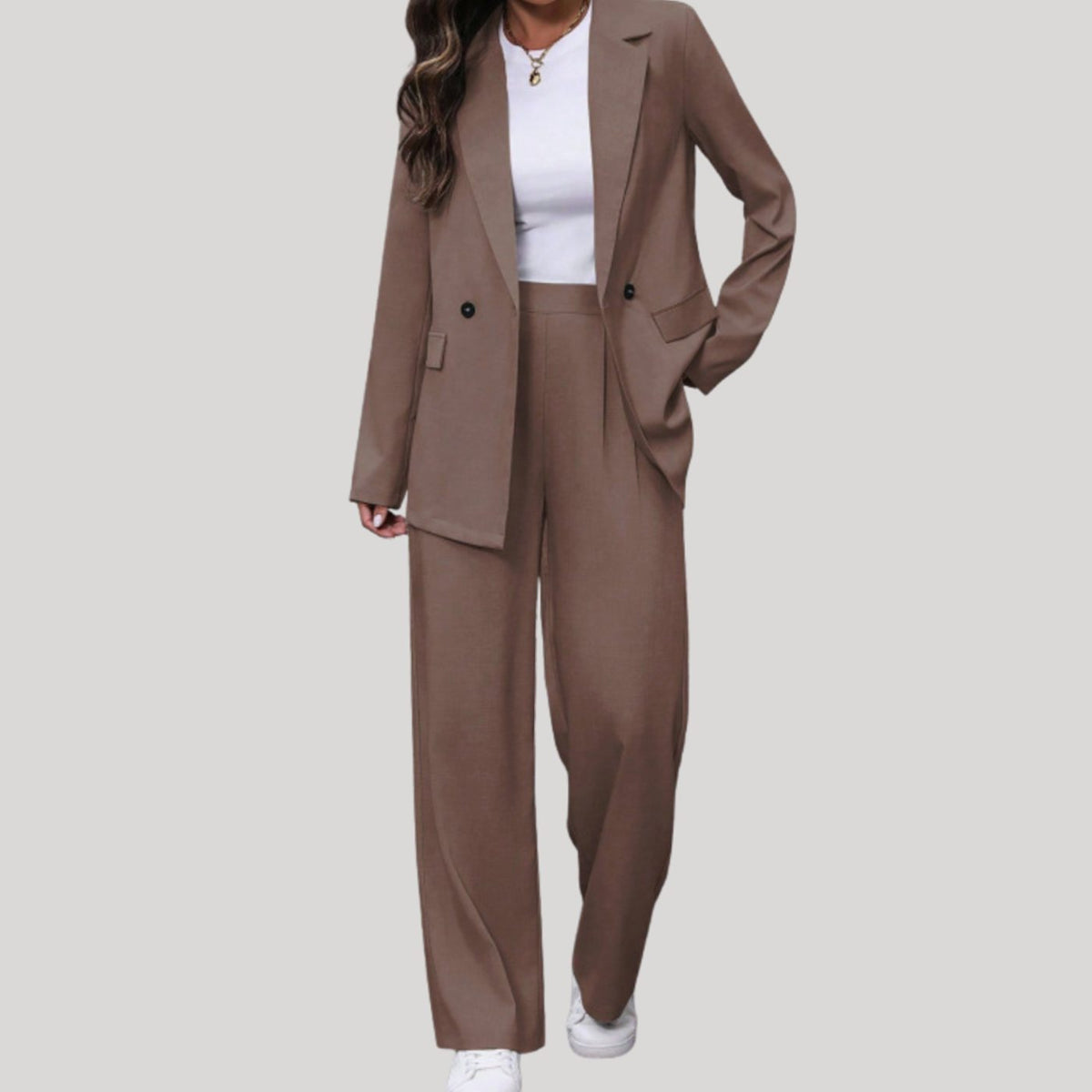 Women's Double-Breasted Tailored Wide-Leg Trouser Suit, Burgundy