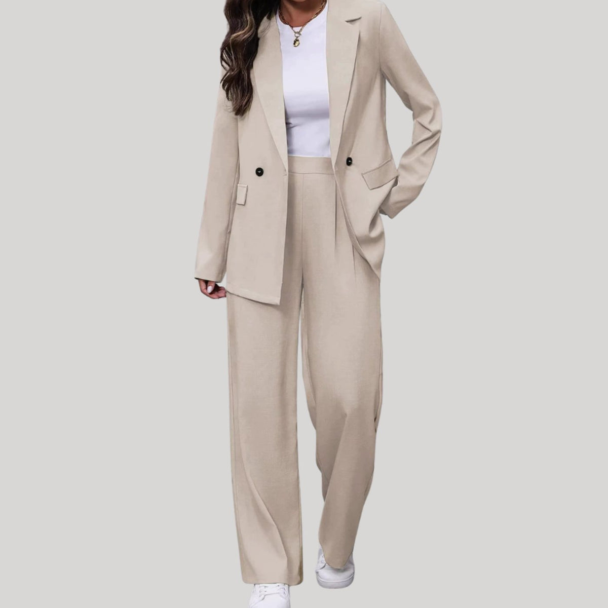 Women's Double-Breasted Tailored Wide-Leg Trouser Suit, Burgundy