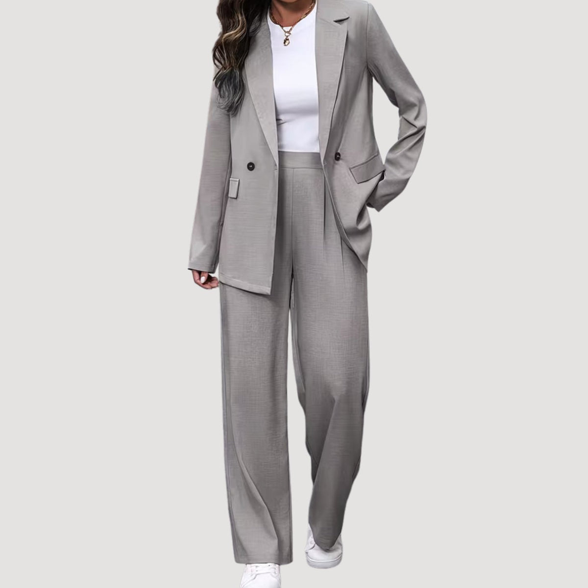 Women's Double-Breasted Wide-Leg Tailored Trouser Suit