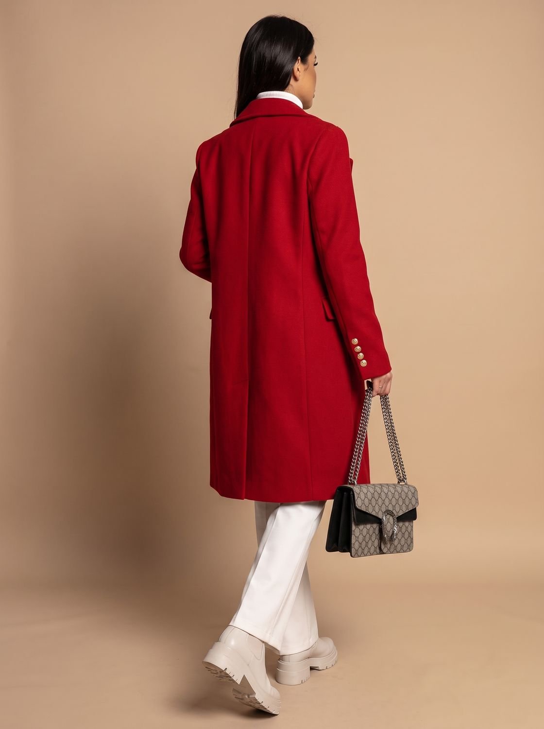 Olivia | Women's Double Breasted Wool Coat Gold Button Notch Lapel