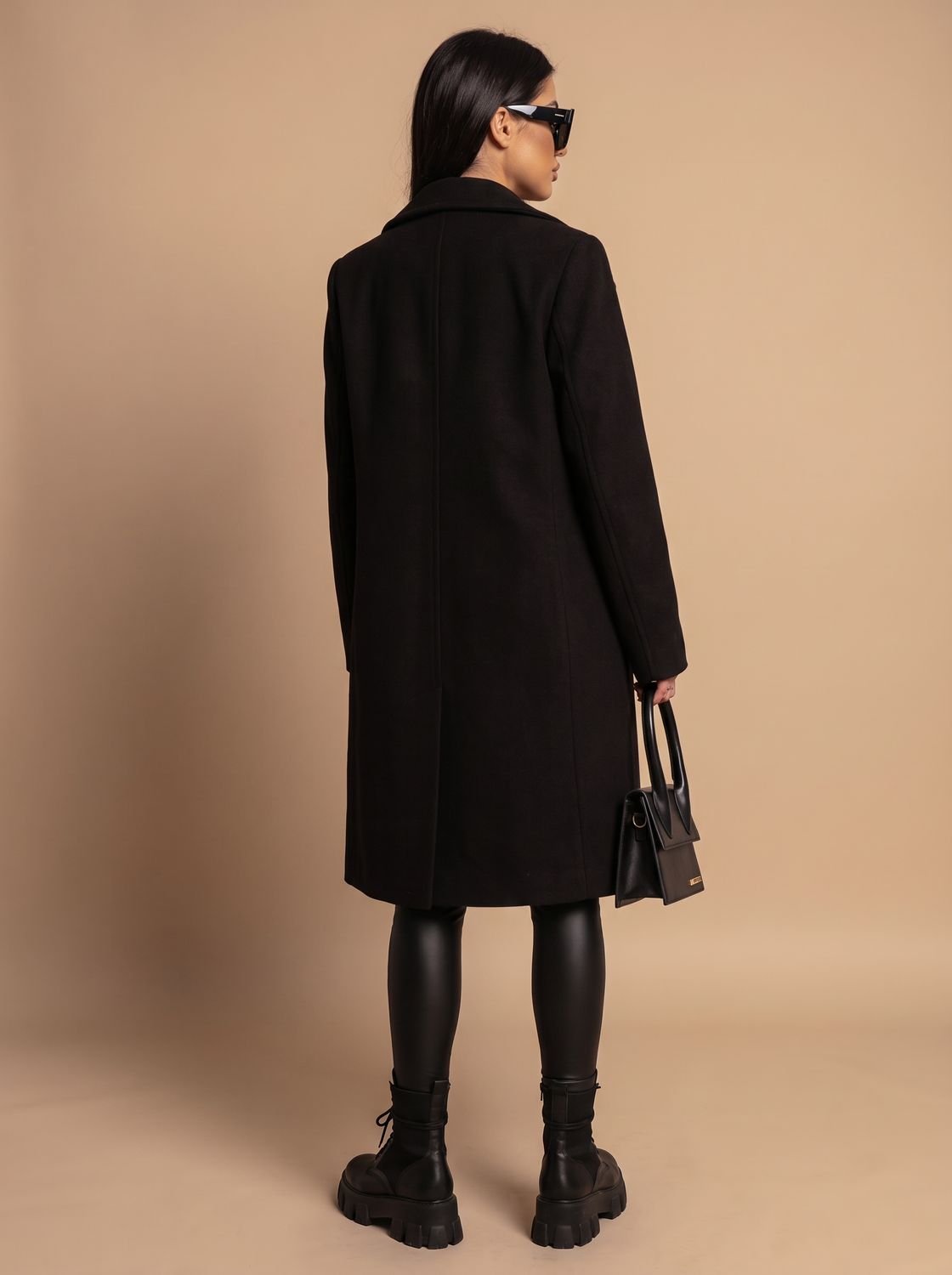 Olivia | Women's Double Breasted Wool Coat Gold Button Notch Lapel