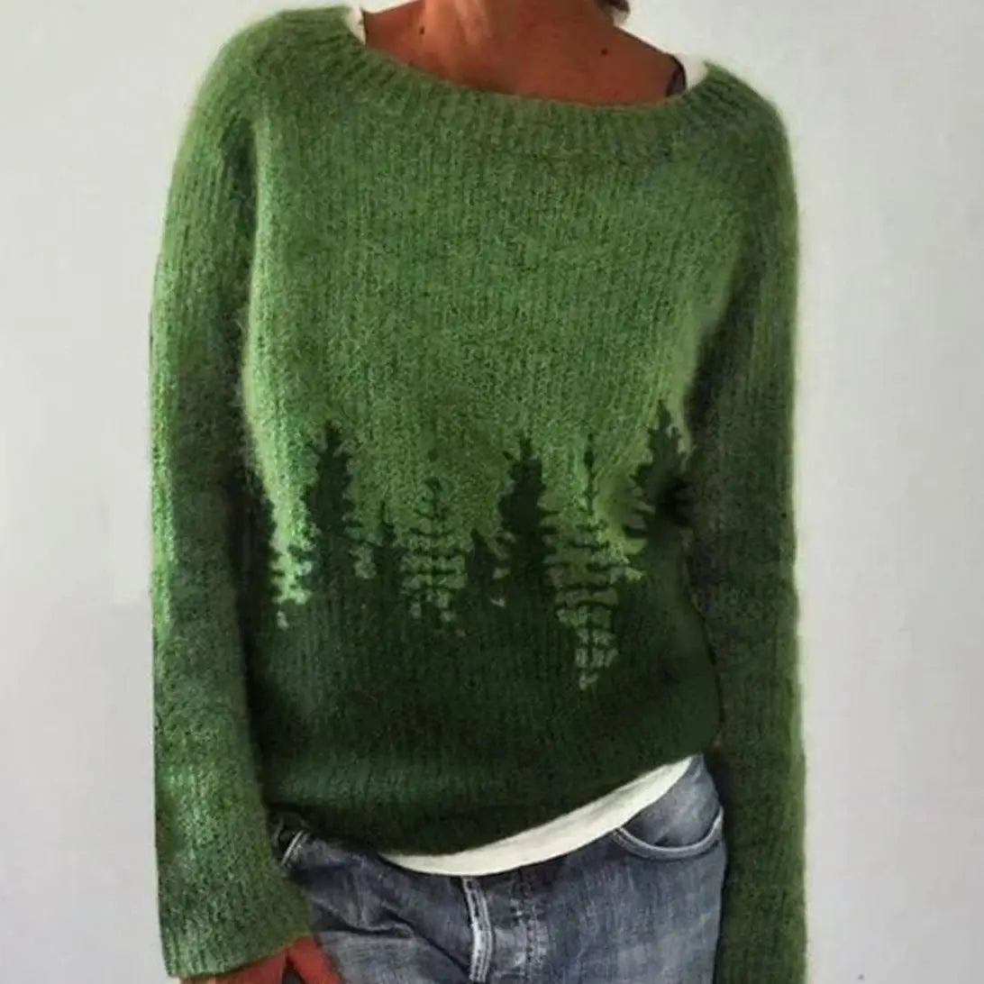 Women's Fair Isle Crew Neck Long Sleeve Knit Sweater