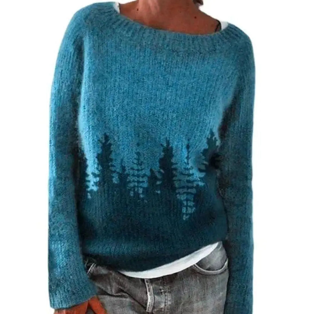 Women's Fair Isle Crew Neck Long Sleeve Knit Sweater