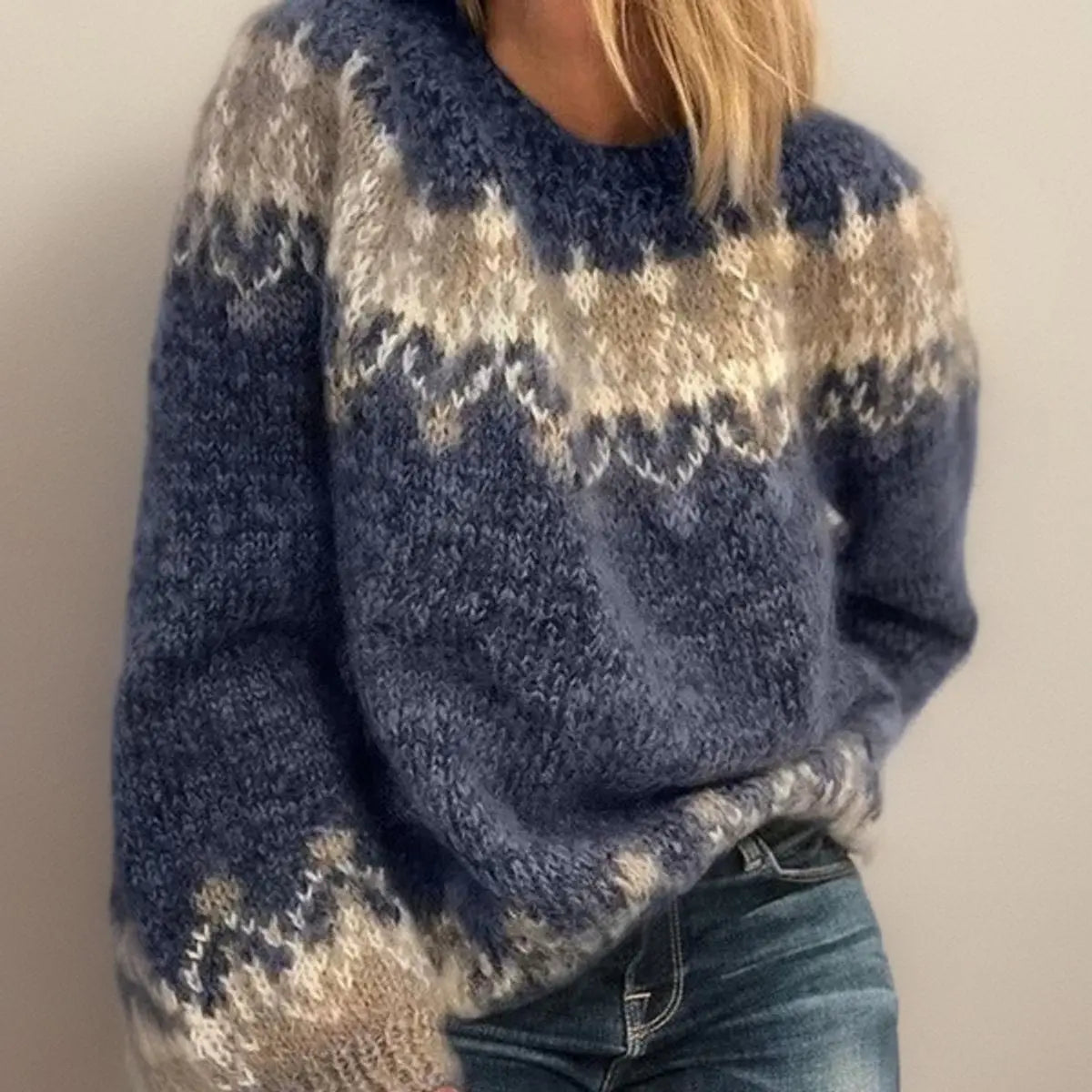 Women's Fair Isle Jacquard Knit Sweater Cosy Nordic Jumper