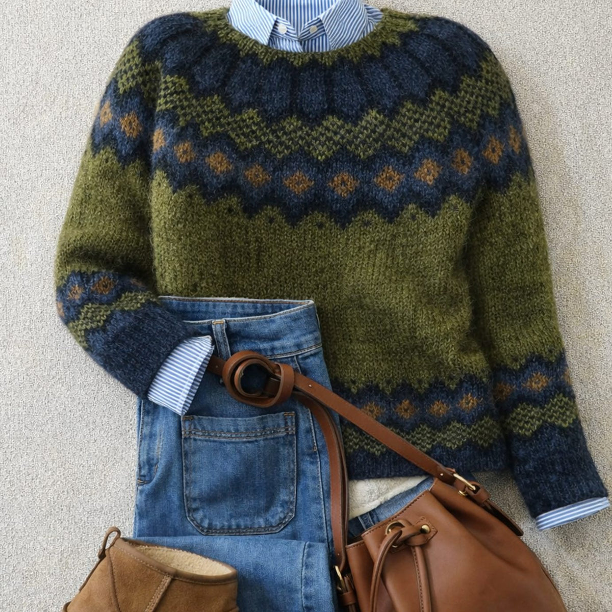 Women's Fair Isle Nordic Crew-Neck Knit Jumper