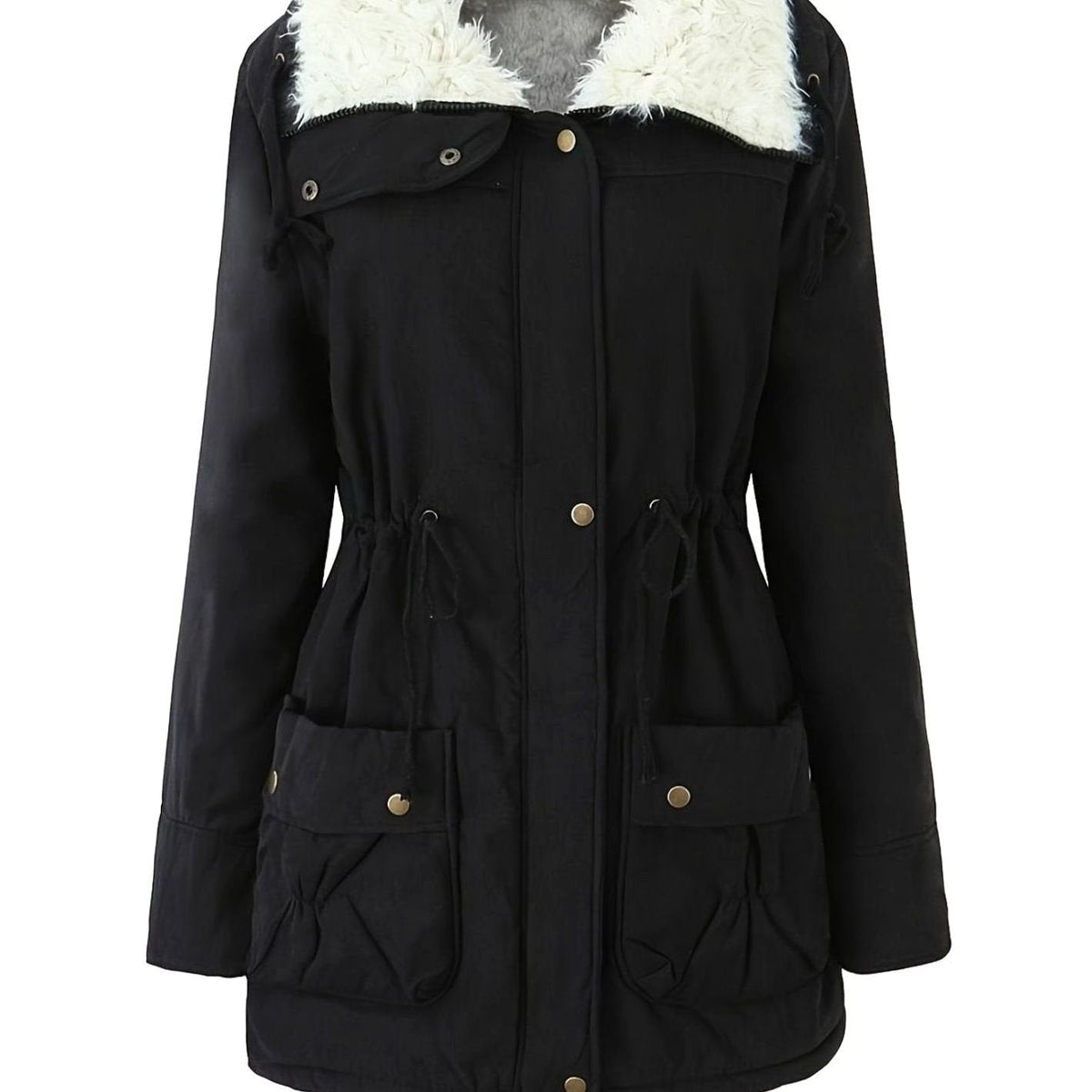 Women's Faux-Fur Collar Drawstring Waist Winter Parka