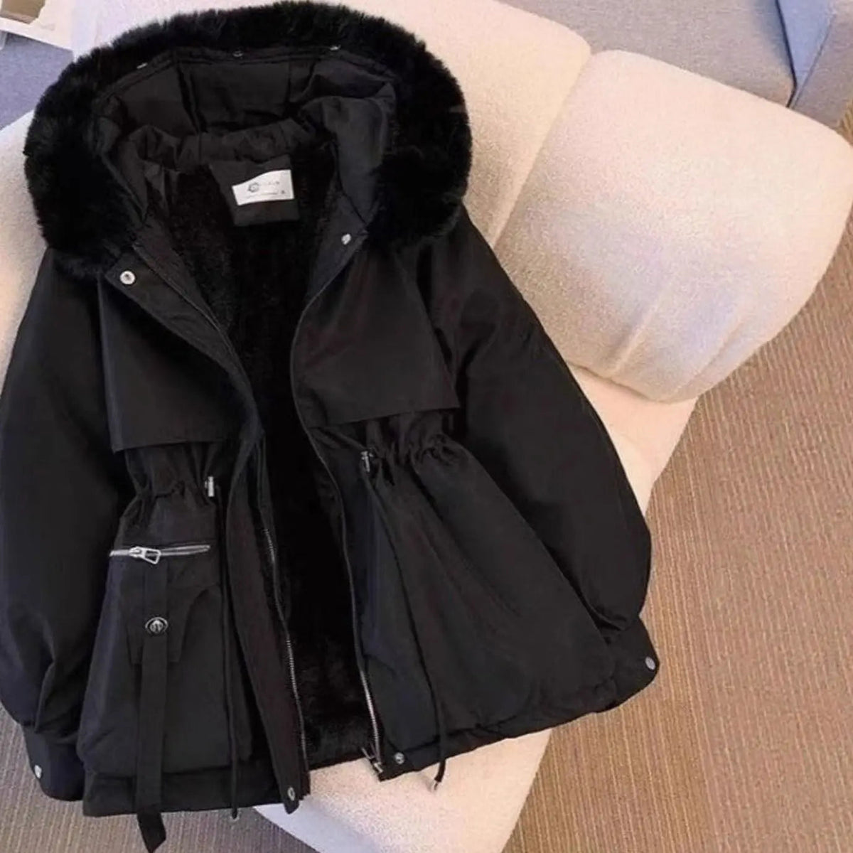 Women's Faux Fur Hooded Drawstring Winter Coat